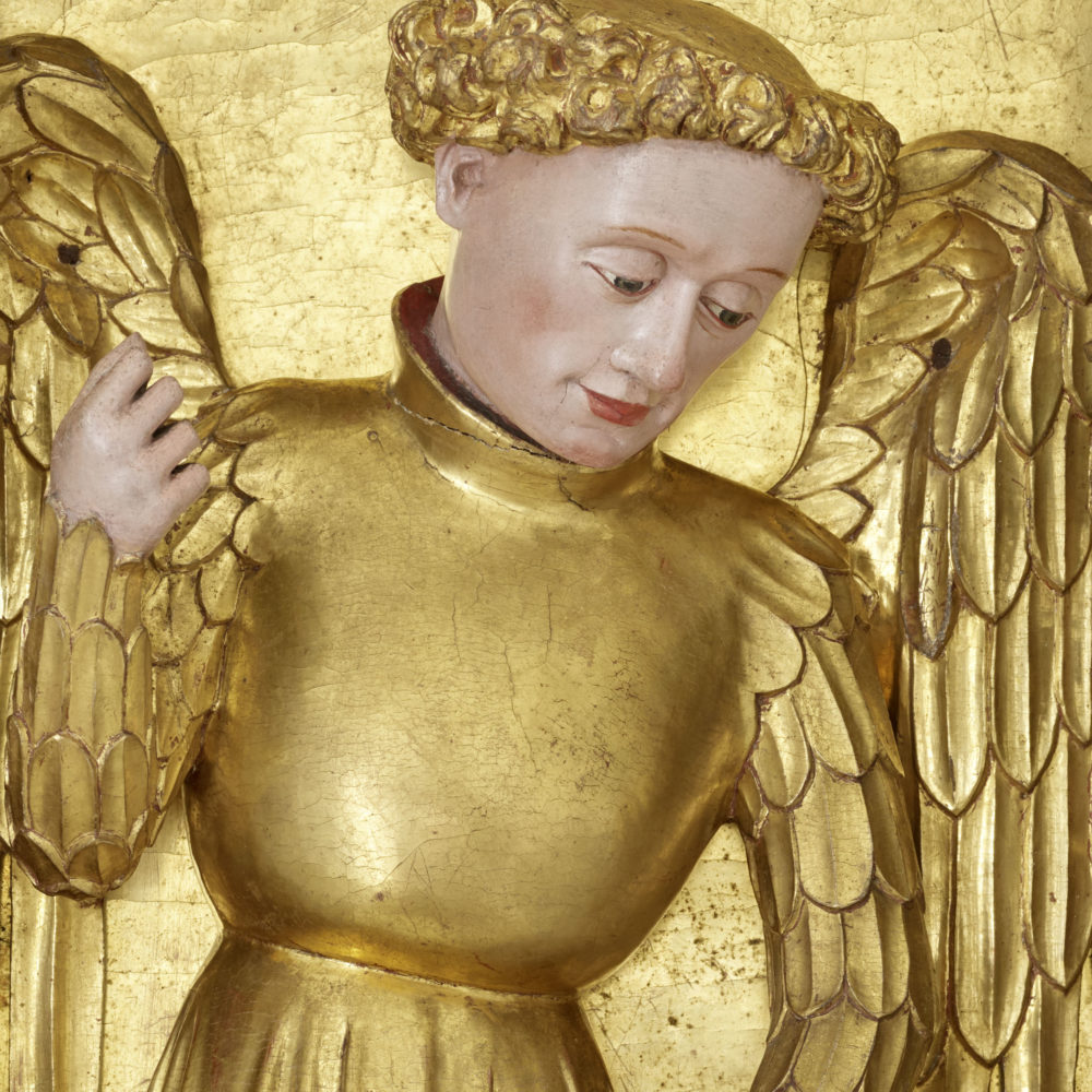 Ein Detailbild von der Goldenen Tafel aus Lüneburg zeigt den Erzengel Michael.