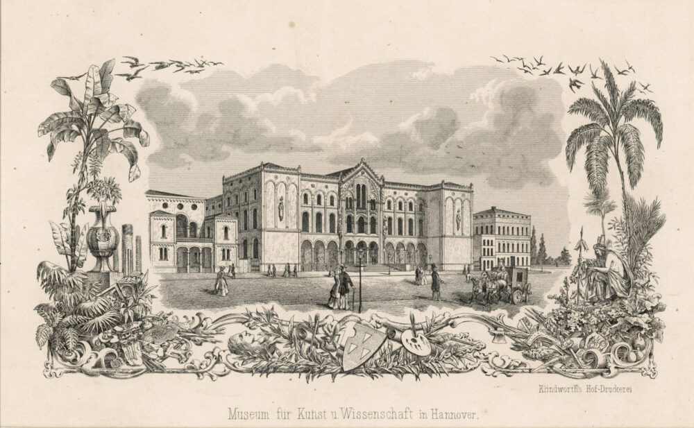 Historische Ansicht des ehemaligen Museumsgebäudes in der Sophienstraße auf einer Postkarte.